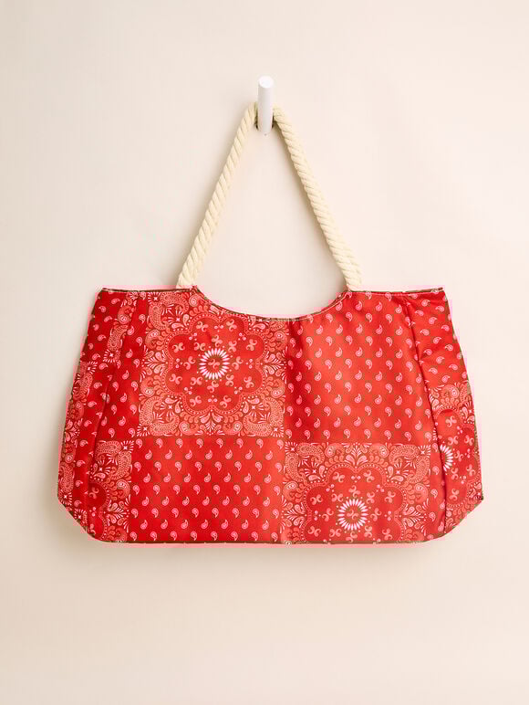 Printed Cotton Fabric Bag, Red, large