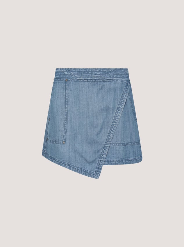 Denim Wrap Mini Skort, Blue, large
