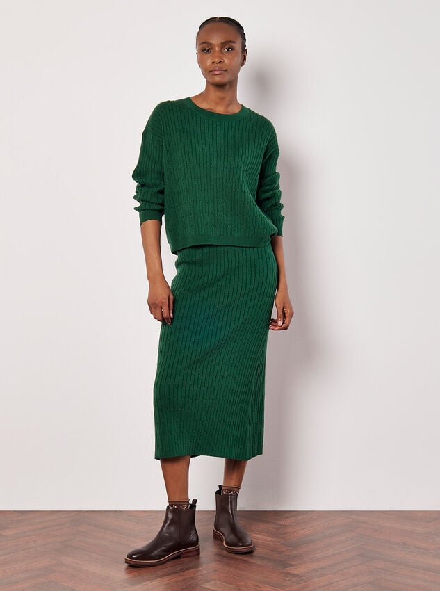 Fine Knit Cable Jumper, Green, large