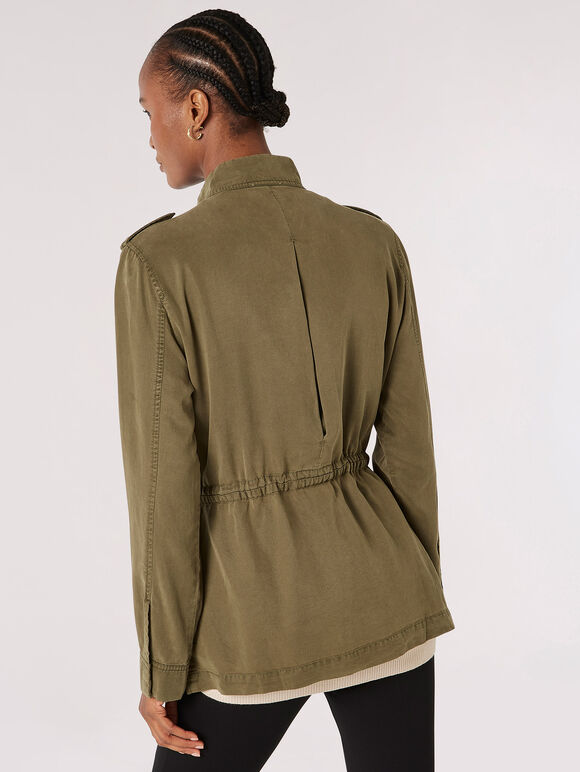 Utility-Jacke mit Kordelzug an der Taille, Grün, Größe L
