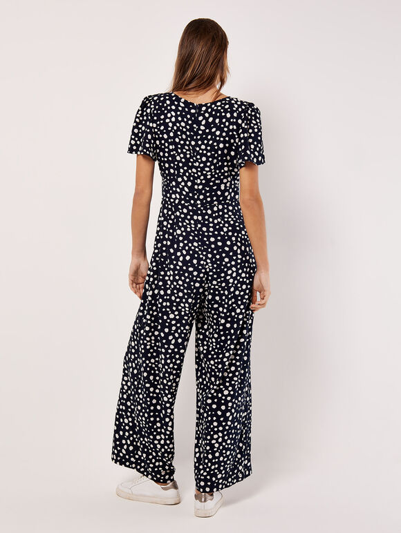 Painterly Dot Wide-Leg Jumpsuit, Navy, large