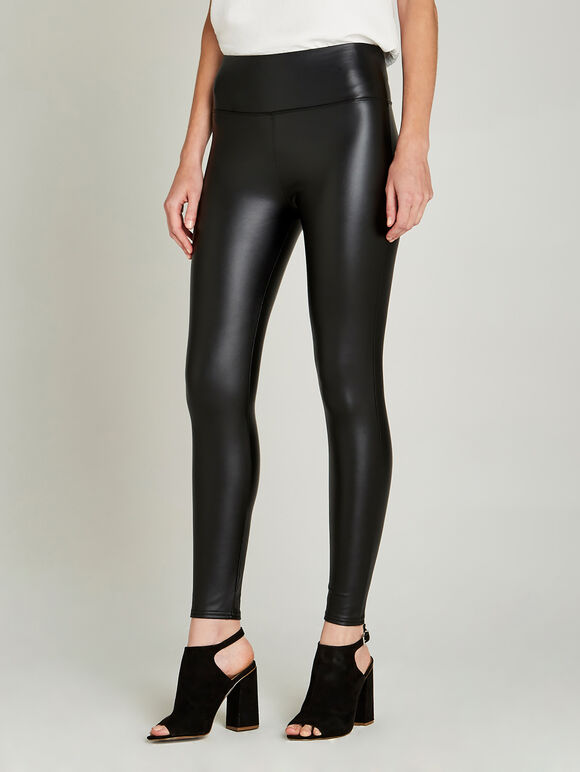 Black Wet Look Leggings, Black, large