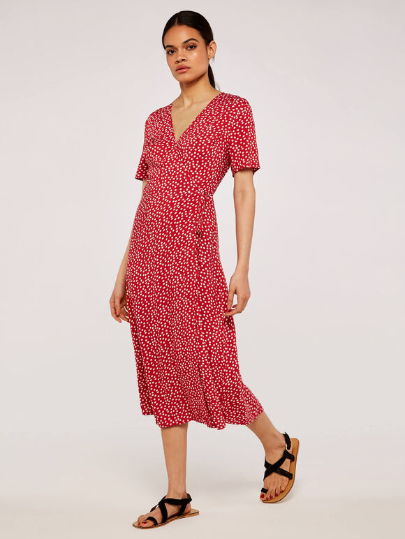 Daisy Dot Wrap Dress, Red, large