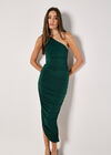One Shoulder Ruched Maxi Dress, Green, large