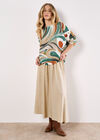 Swirl Print Shimmer Knit Top, Green, large