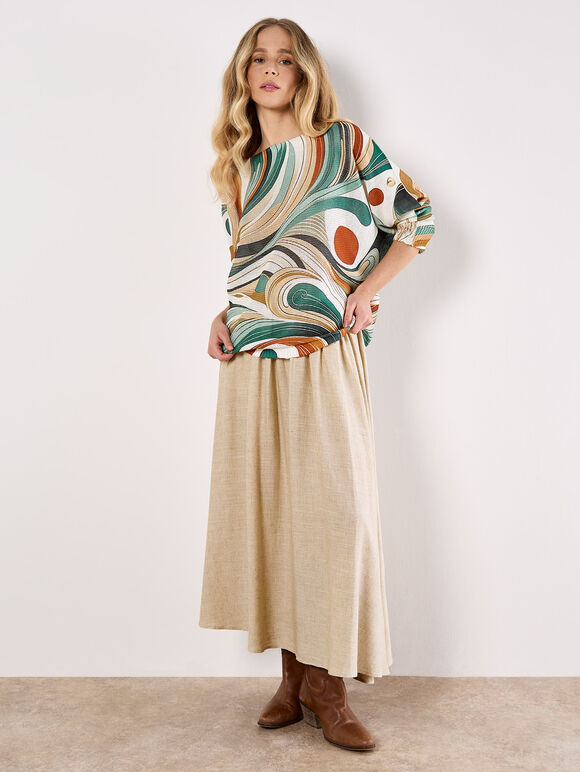 Swirl Print Shimmer Knit Top, Green, large