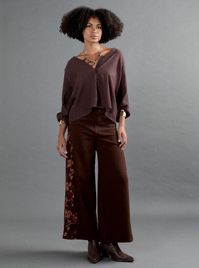 Floral Embroidered Wide-Leg Jeans