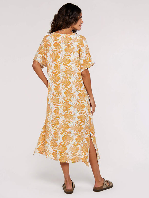 Printed Midi Kaftan, Mustard, large
