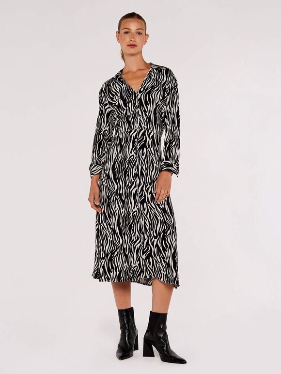 Zebra Print Shirt Dress, Cream, large