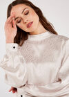 Jacquard Lines High Neck Long Sleeve Top, Light Grey / Silver, large