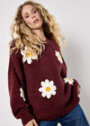 Embroidered Daisy Jumper, Burgundy, large