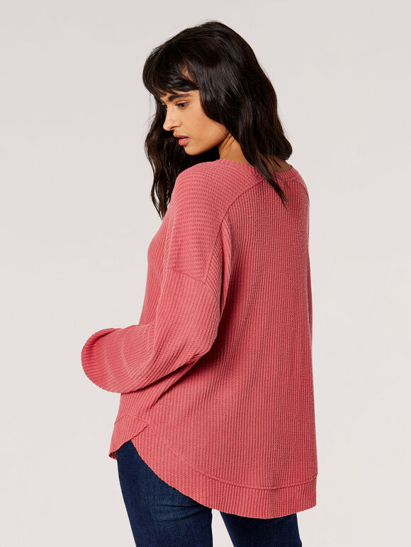 Oversized Waffle Knit Top, Pink, large