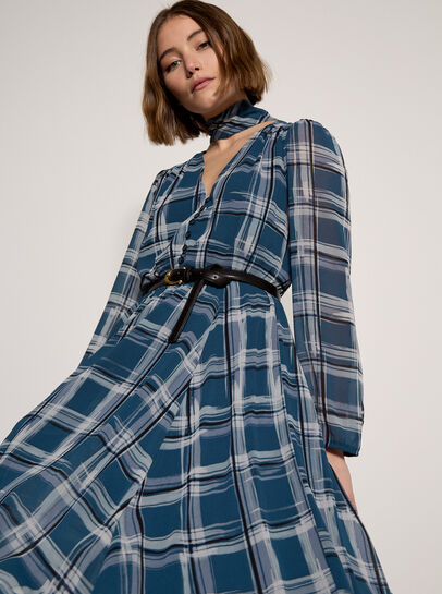 Check Crepe Midi Dress