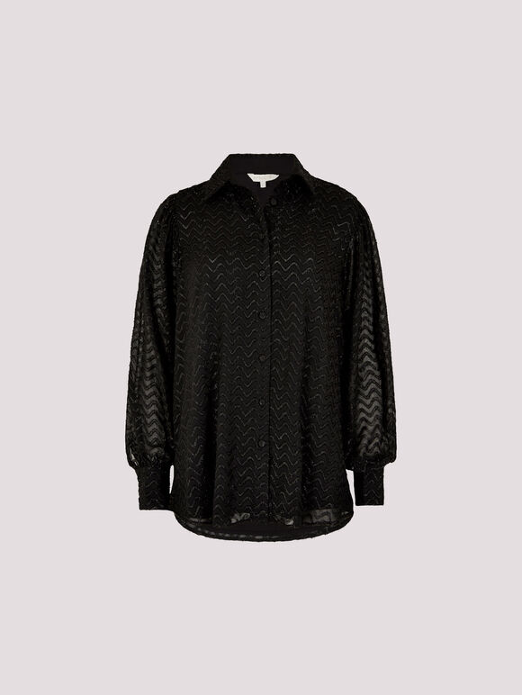 Jacquard Chevron Shimmer Shirt, Black, large
