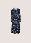 Smocked Floral Midi Dress, Navy, large