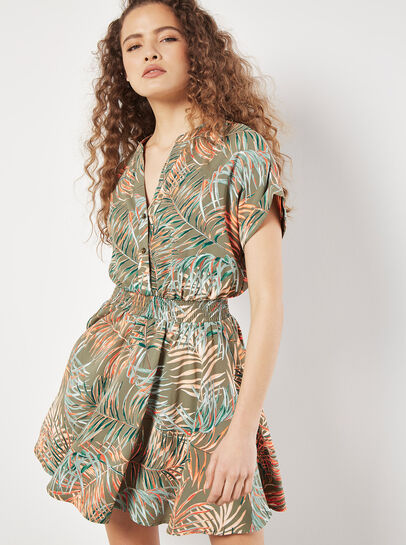 Leaf Smock Waist Mini Dress