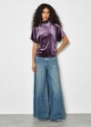 Velvet Ruched Side Top, Purple, large