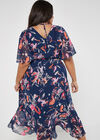 Curve Abstract Floral Wrap Midi Dress, Navy, large