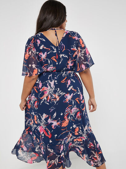 Curve Abstract Floral Wrap Midi Dress