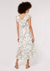 Leaf Ruffle Midi Dress, Cream, large