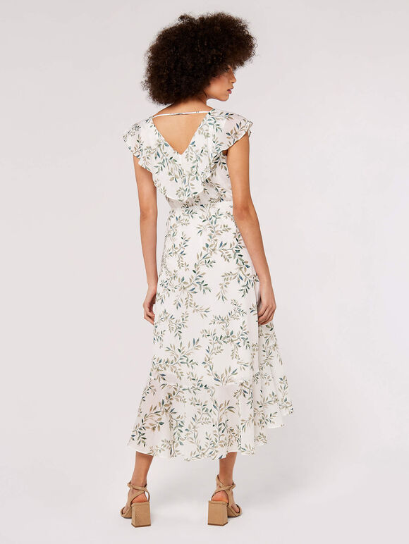 Leaf Ruffle Midi Dress, Cream, large