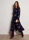 Floral Print Chiffon Midi Dress, Navy, large