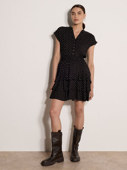 Geo Print Ruffle Mini Dress