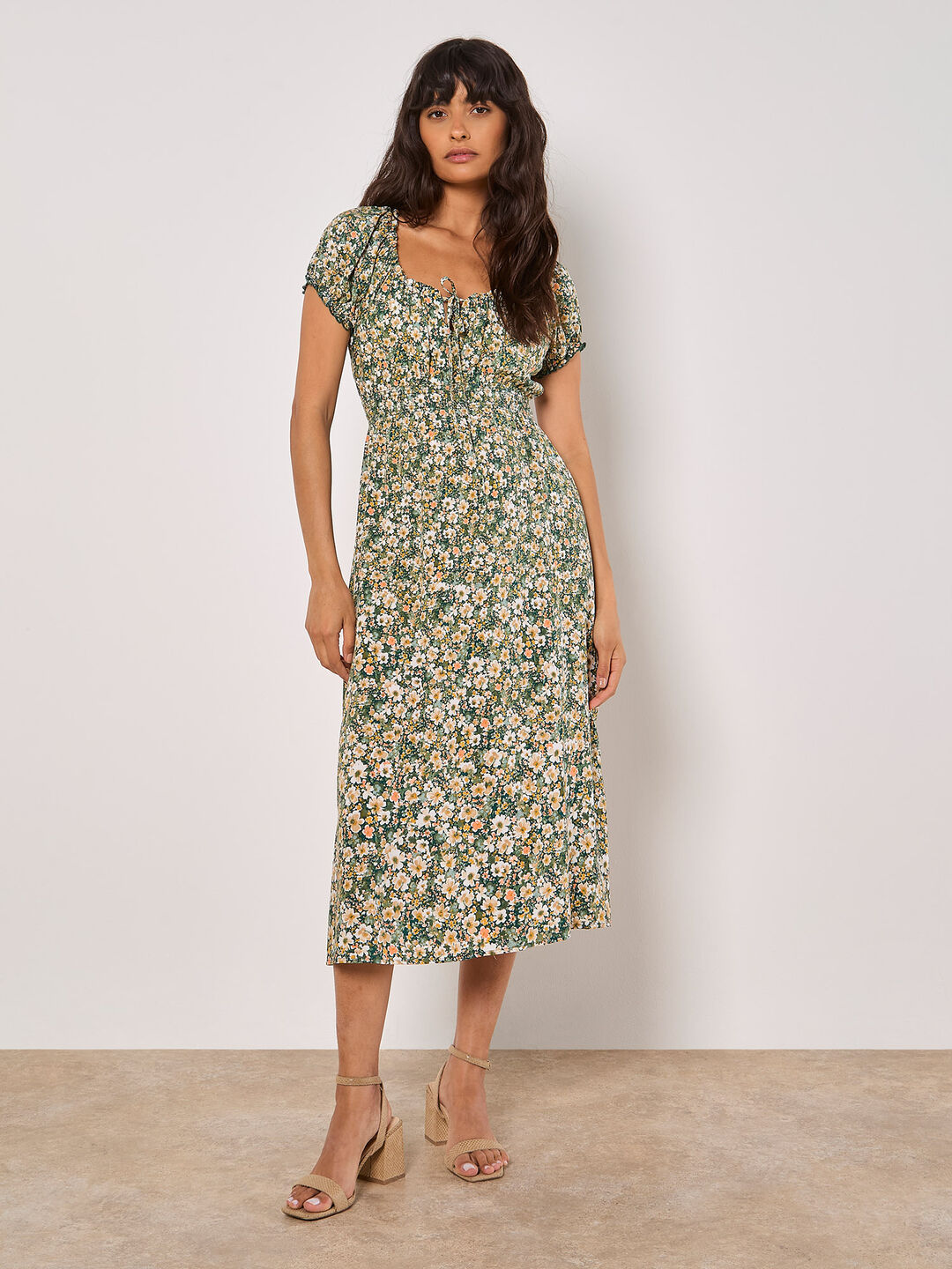 Watercolour Floral Milkmaid Midi Dress