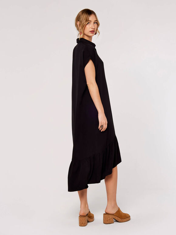 Boxy Tiered Midi Dress, Black, large