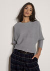 Diamante Embellished Ribbed Jumper, Grey, large