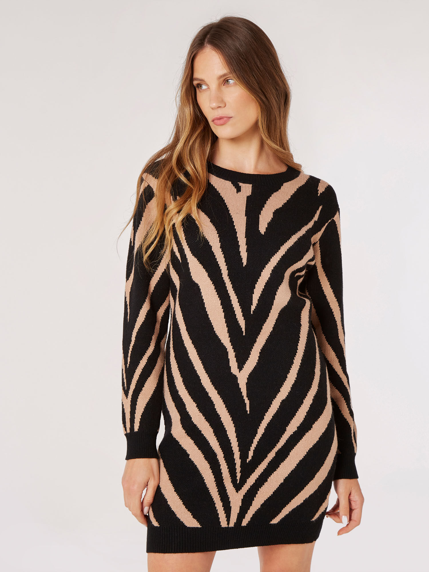 Zebra Jumper Dress Apricot Clothing