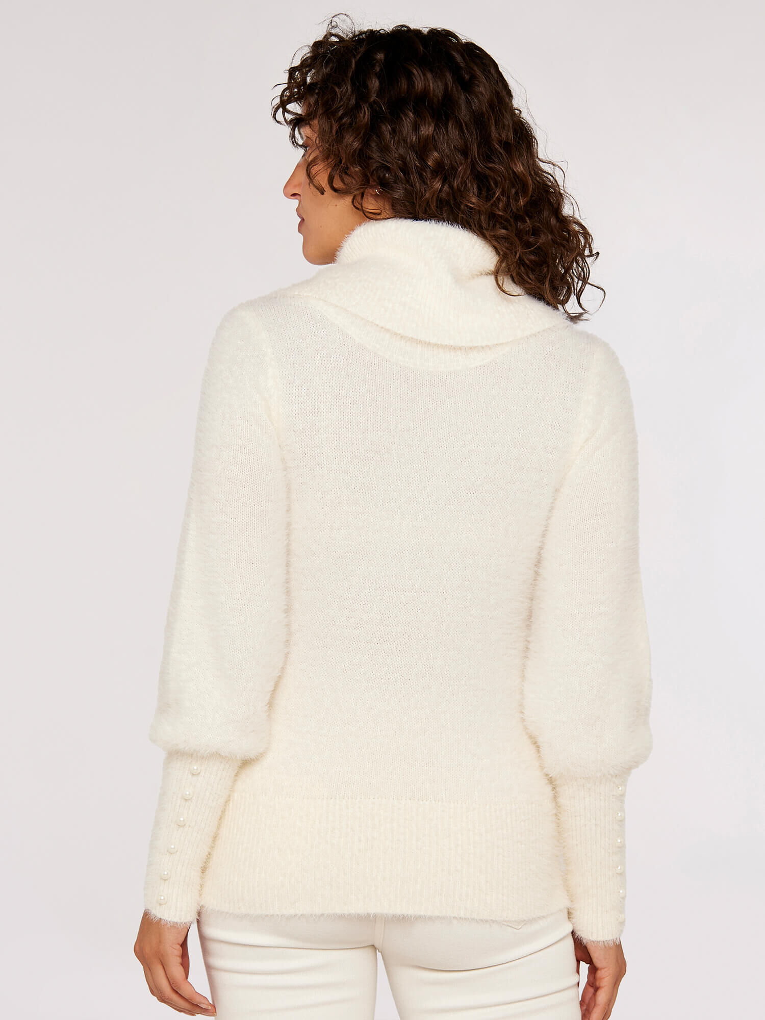 Fluffy Roll Neck Jumper | Apricot Clothing