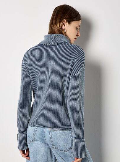 Roll Neck Ribbed Stonewashed Jumper