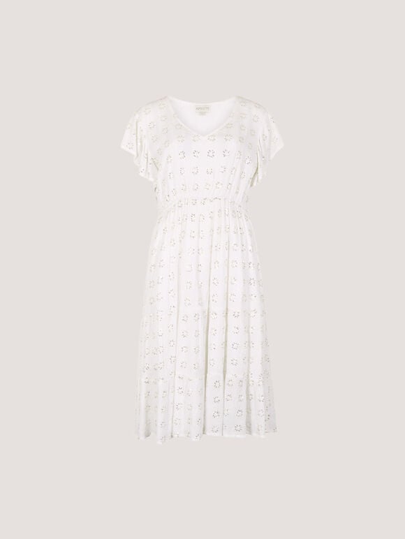 Sequin Floral Embroidered Mini Dress, White, large