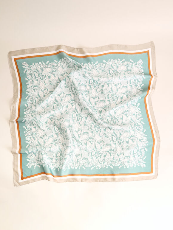 Blue Paisley Satin Head Scarf, Blue, large