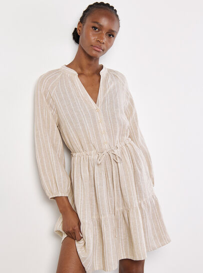 Linen Blend Stripe Shimmer Mini Dress