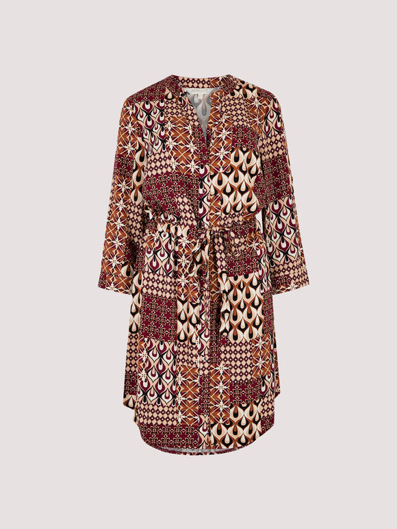 Patchwork Shirt Mini Dress, Burgundy, large