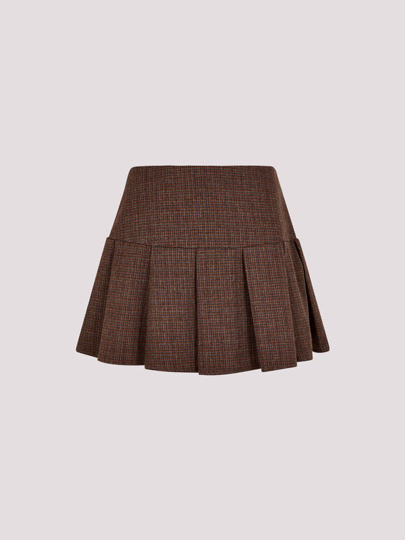 Check Pleated Mini Skirt, Burgundy, large