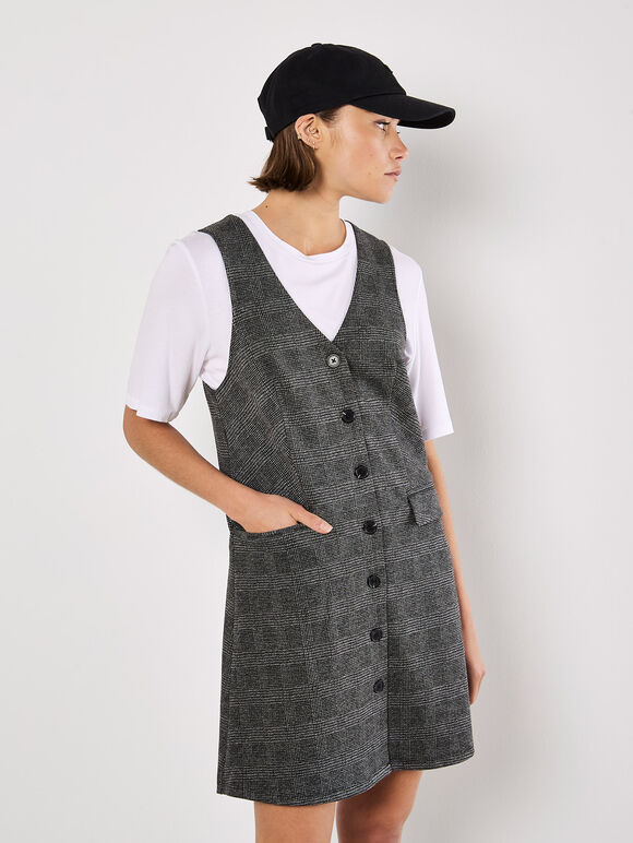 Check Print Fitted Mini Dress, Grey, large