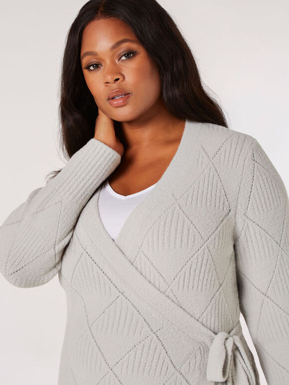 Curve Pointelle Wrap Jumper , Gris clair / Argent, grand