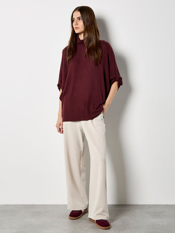 Soft Touch Roll Neck Top, Burgundy, large