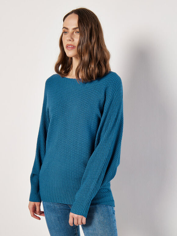 Textured Knit Lightweight Jumper, Teal, large