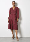 Polka Dot Chiffon Wrap Midi Dress, Burgundy, large