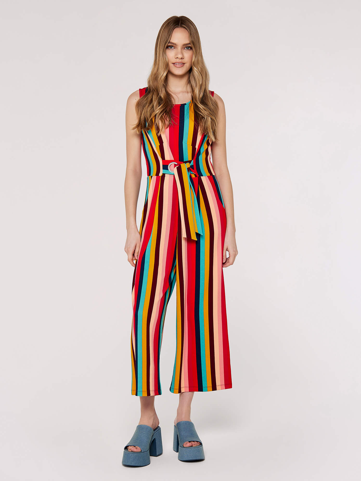 Striped tie waist jumpsuit outlet