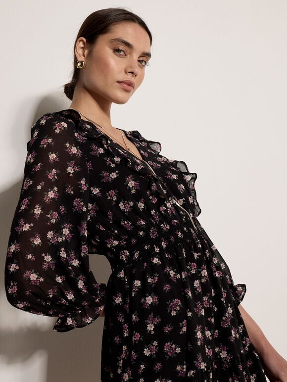 Vintage Ditsy Floral Mini Dress, Mauve, large