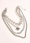 Silver Tone Multi Chain Bee Necklace, Silver, large