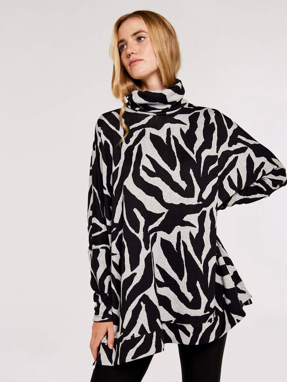 Zebra Print Oversized Tunic, Grey, large