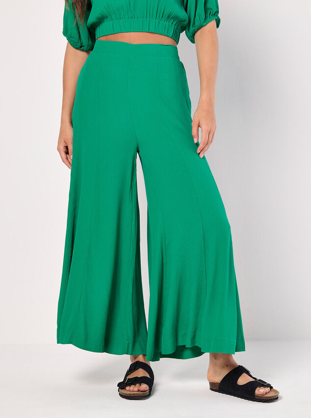 Cropped Textured Palazzo Trousers, Green, large
