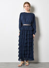 Plisse Ruffle Tier Maxi Skirt, Navy, large