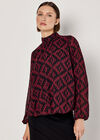 Geo Diamond Chiffon Blouse, Burgundy, large